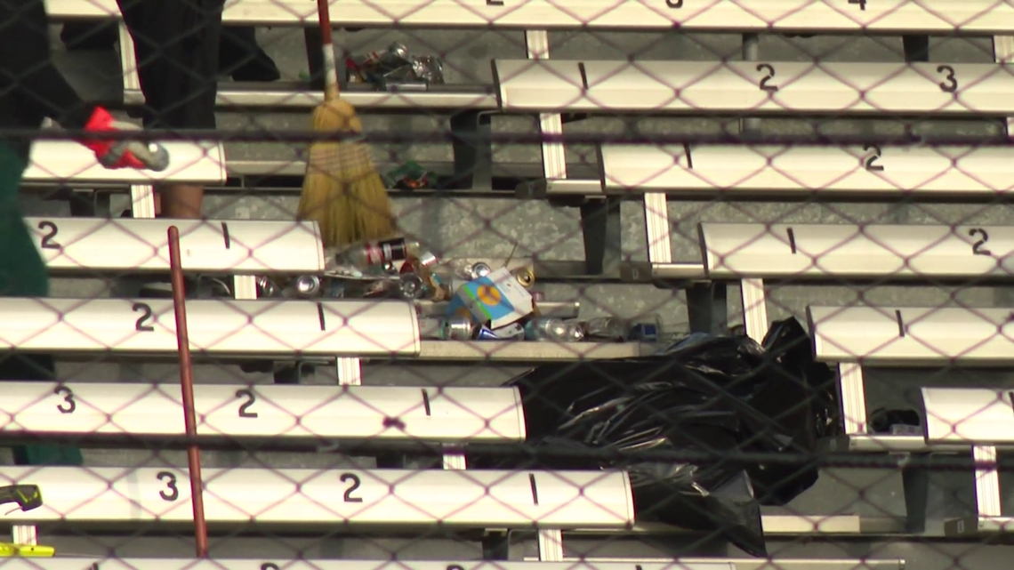 Volunteers help clean IMS after the Indy 500