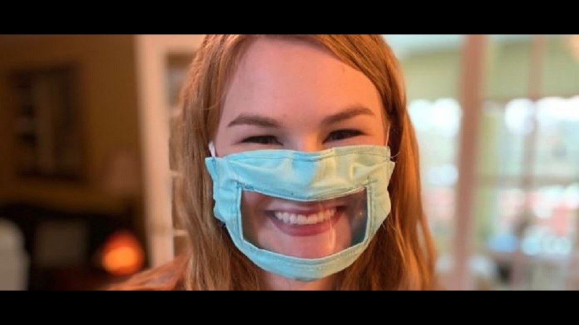 College student makes face masks with plastic window for deaf and hard of  hearing