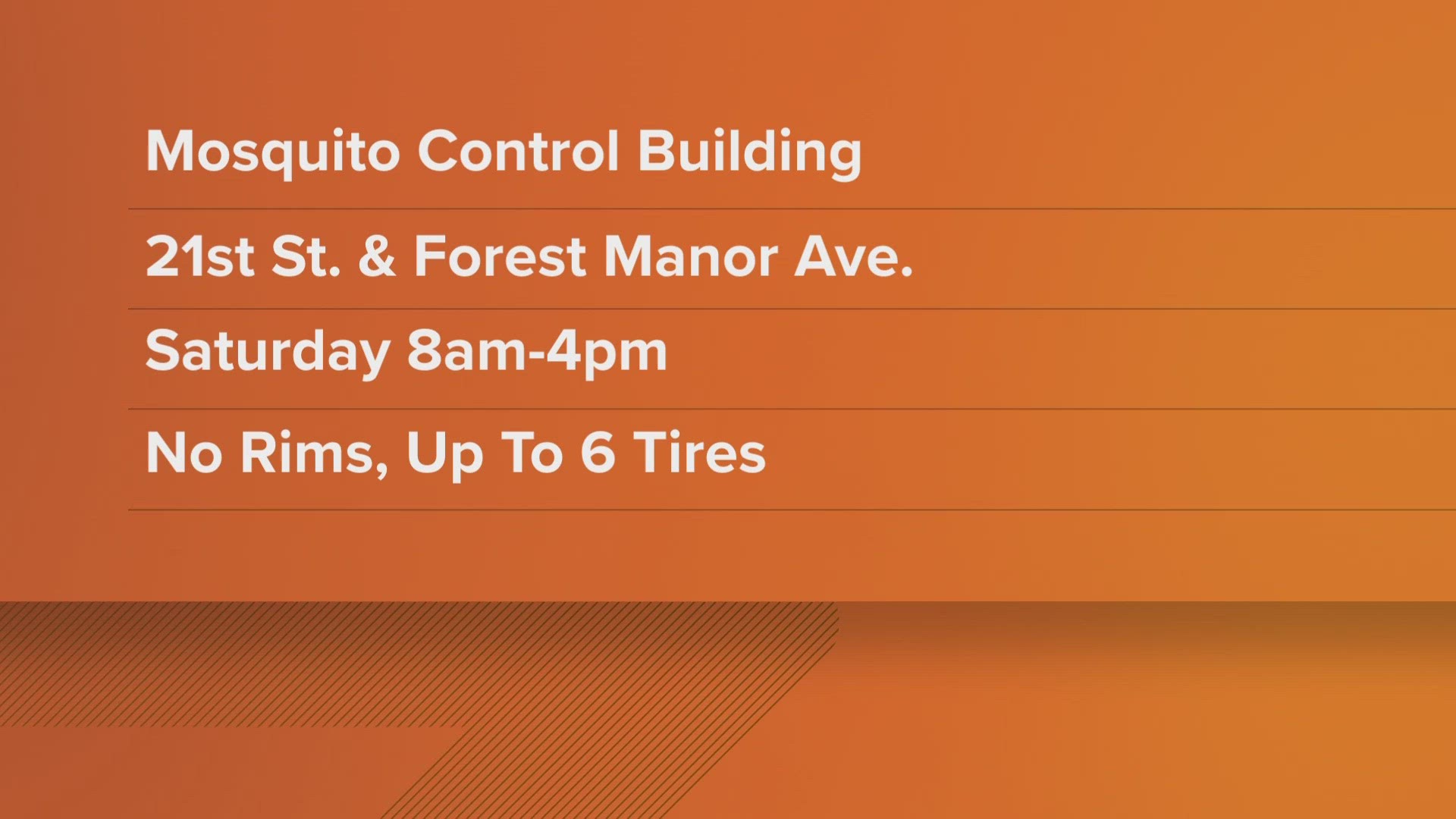 Marion County residents can bring up to six tires — off the rim — from passenger vehicles only.