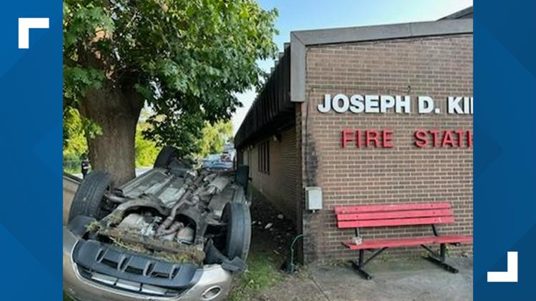 2 injured after car crashes into fire station on Indy’s near west side