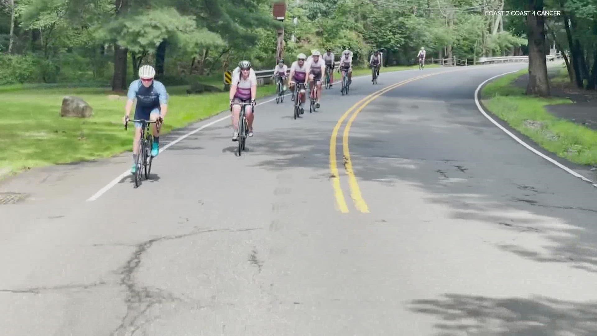 A ground of cyclists making their way from coast to coast will stop at Lucas Oil Stadium Wednesday morning. It's all in an effort to raise money for cancer research.