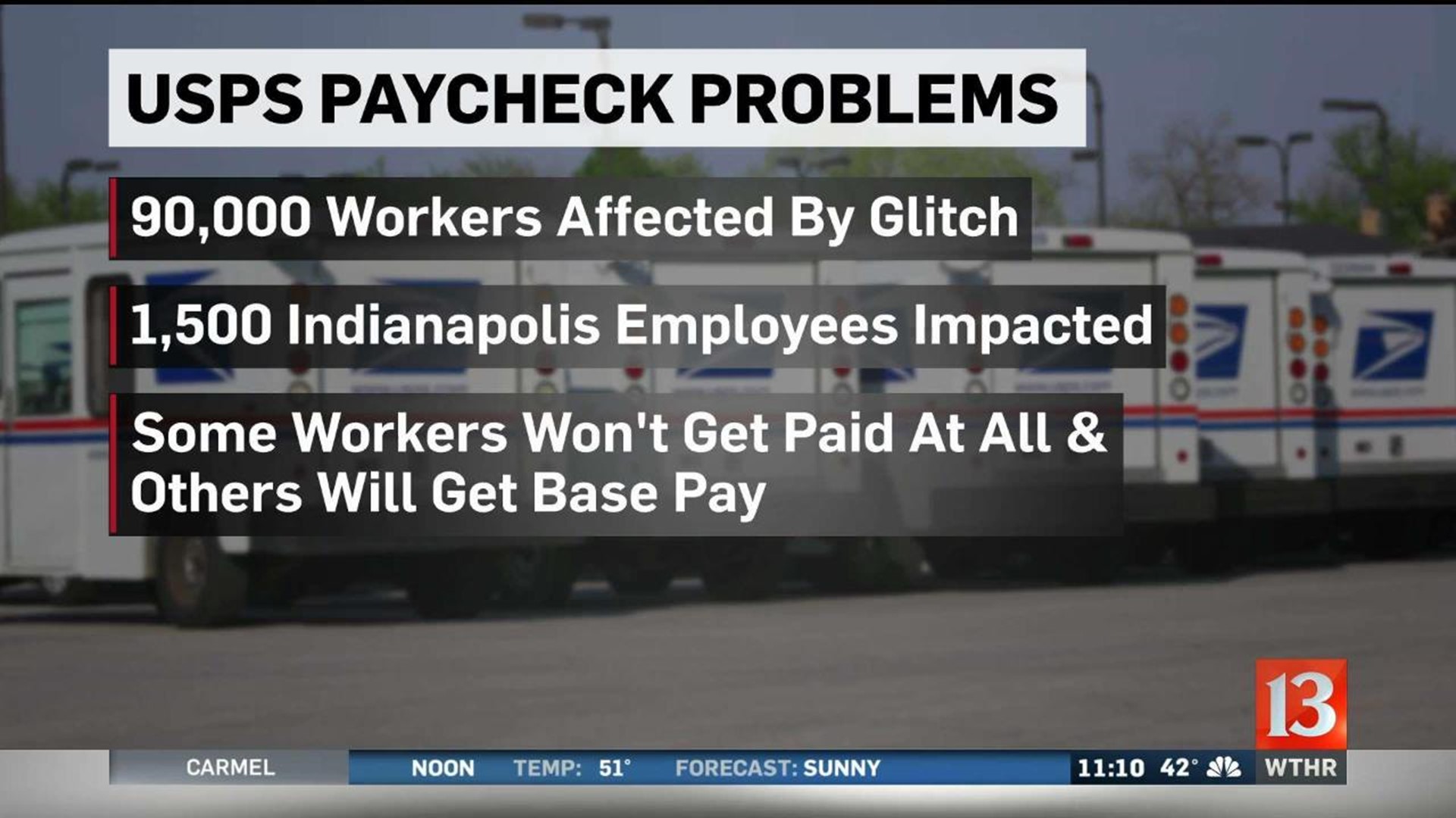 Software glitch means postal workers might not get paid | wthr.com