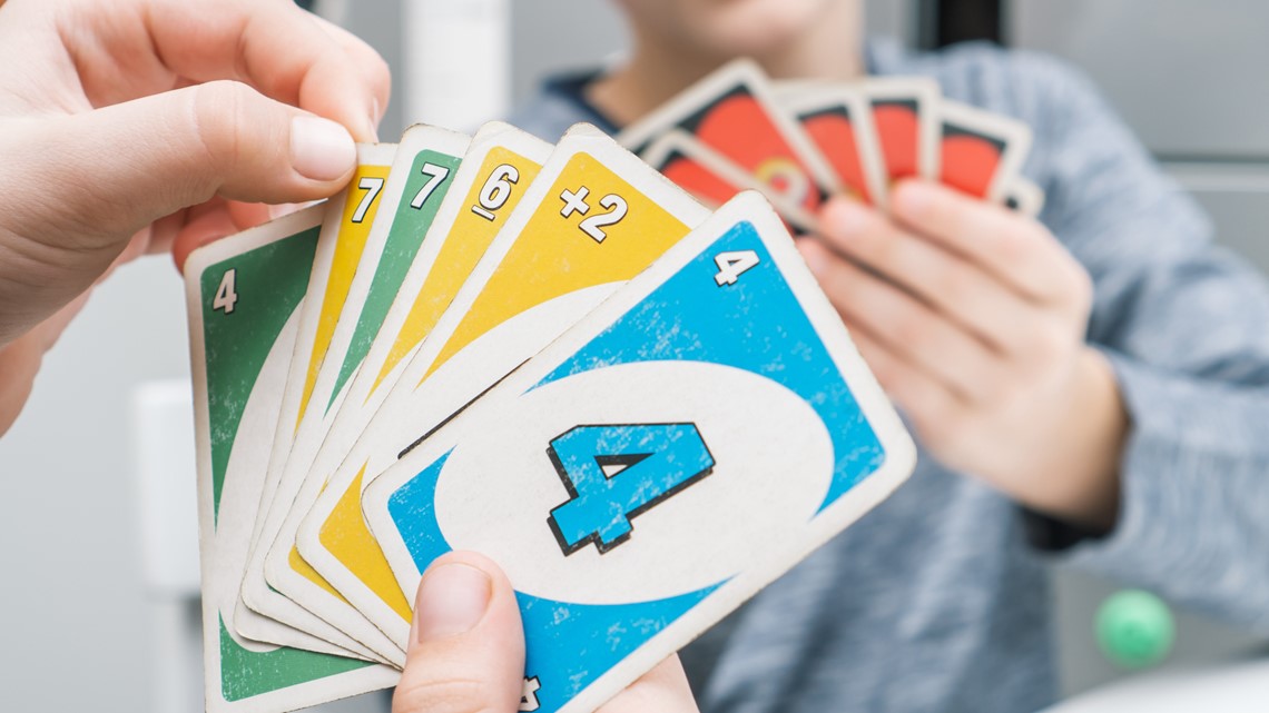 Cards Uno Hand Card Game Company Friends Playing Uno Stock Photo