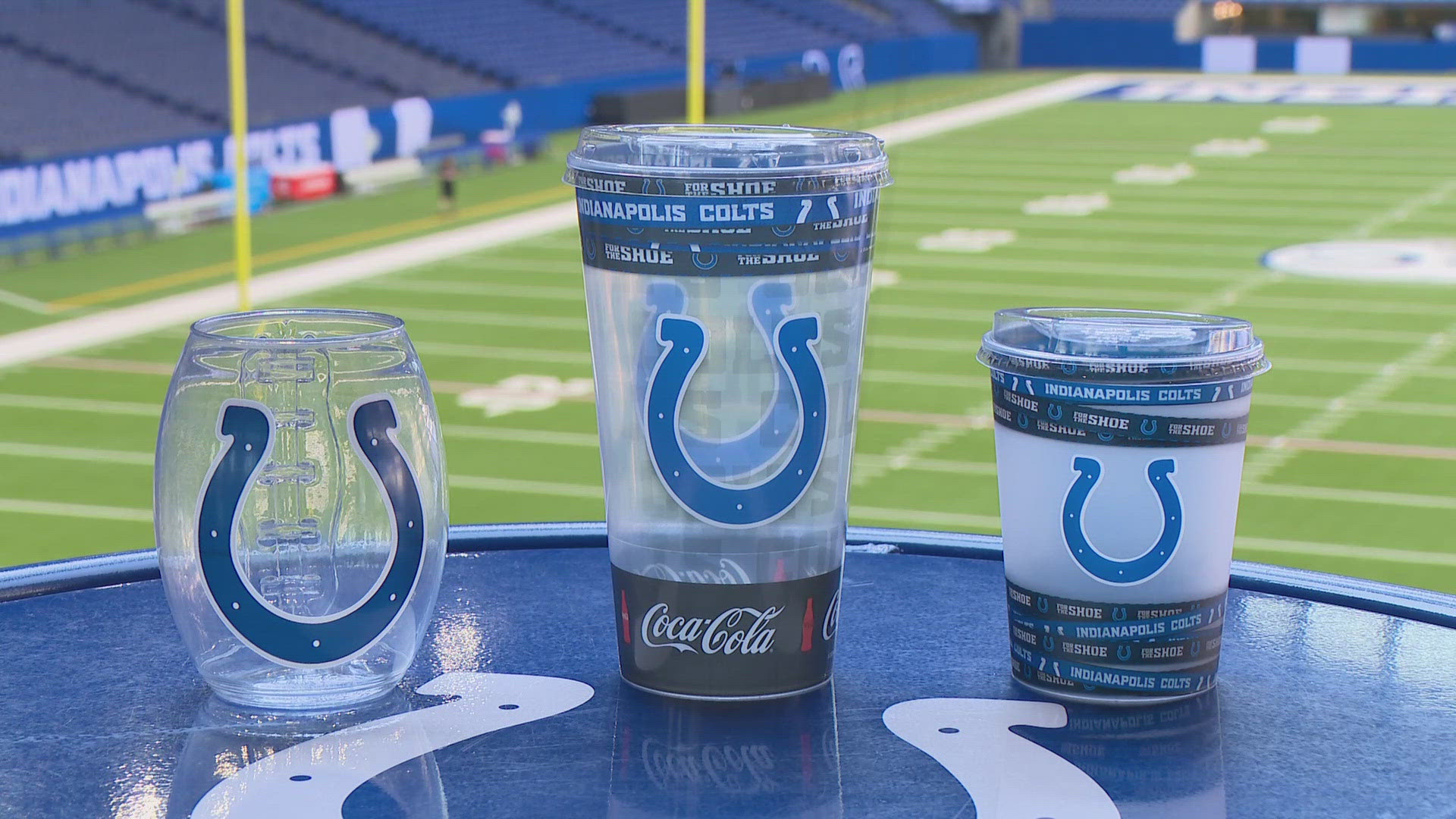 Everyone who buys a drink at Lucas Oil Stadium will get one a plastic souvenir cup. The hope is fans will take them home instead of throwing them away.