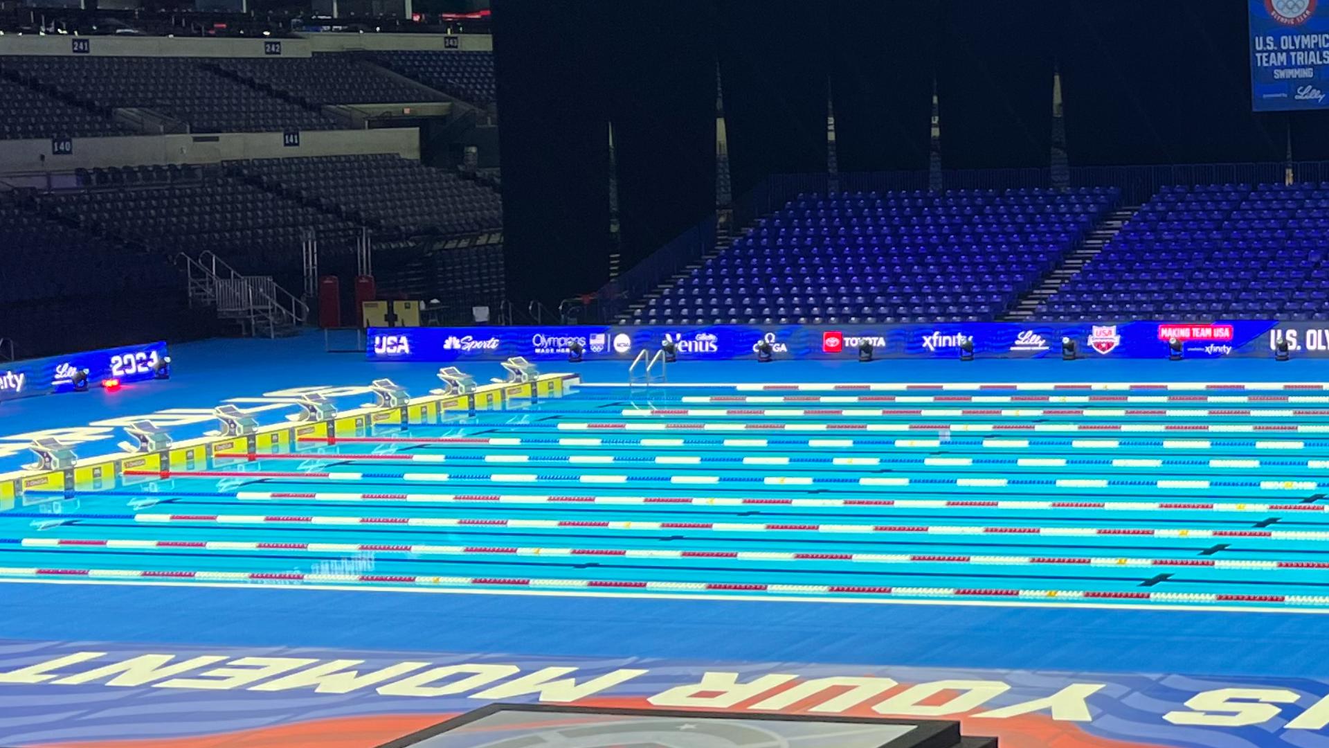 Pool unveiled inside Lucas Oil Stadium ahead of Olympic swimming trials ...