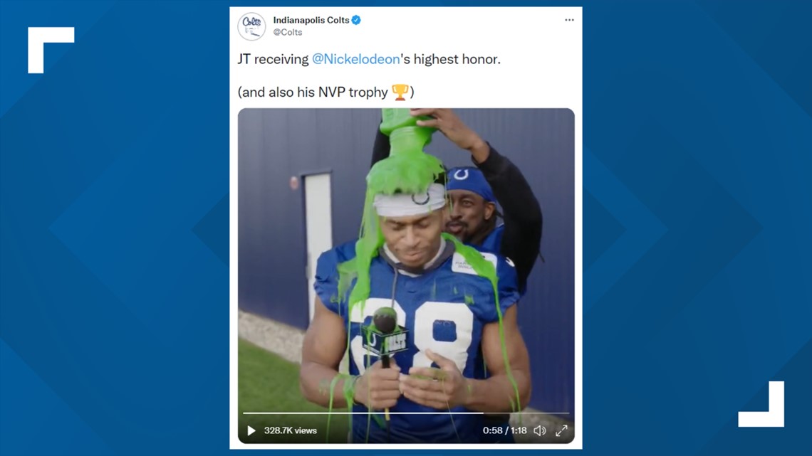 NickALive!: Indianapolis Colts' Jonathan Taylor Named NVP of 'NFL Slimetime'  Week 10