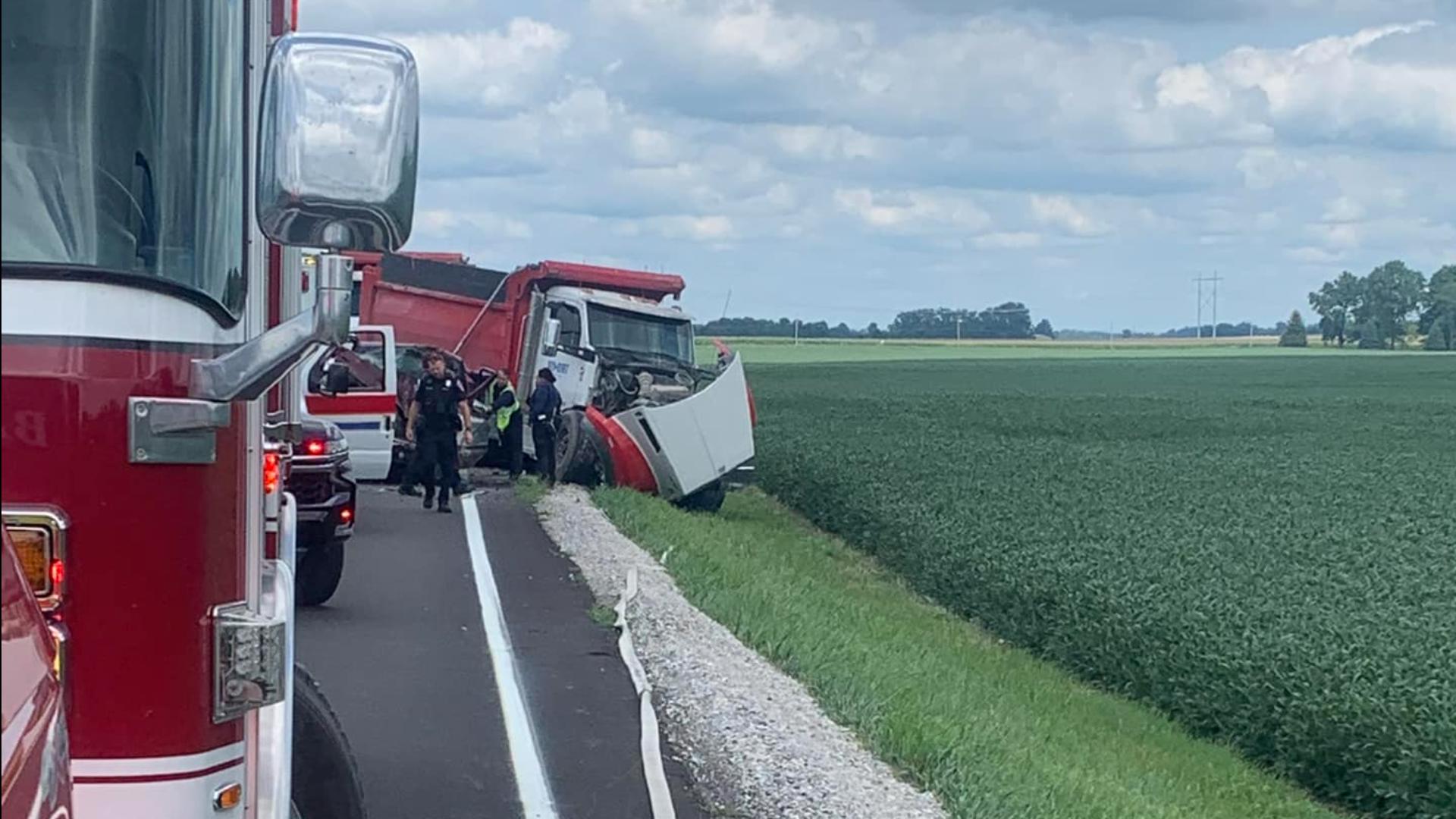 A woman at the scene told 13News a pickup truck crossed over the center line near State Road 39 and 500 South, hitting a dump truck head on.