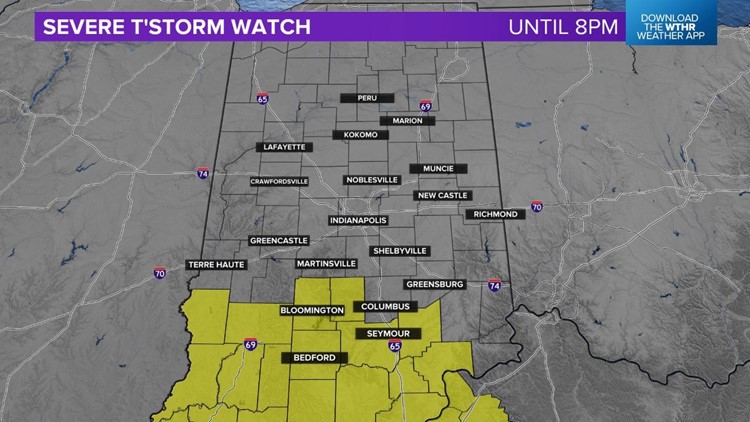 Severe Thunderstorm Watch for parts of central Indiana until 8 p.m.