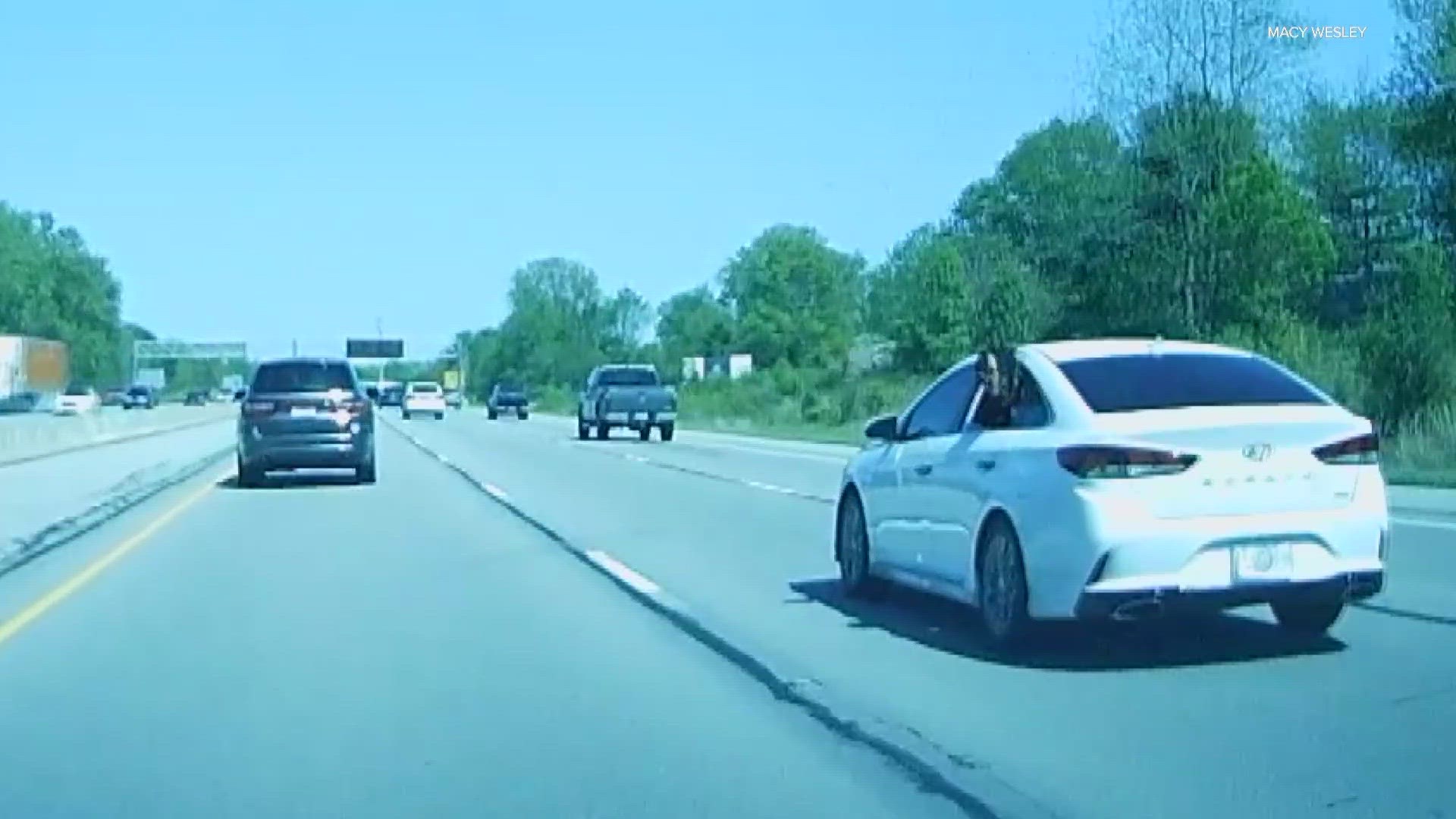 Frightening moments for a driver who caught this scene on her dash cam.