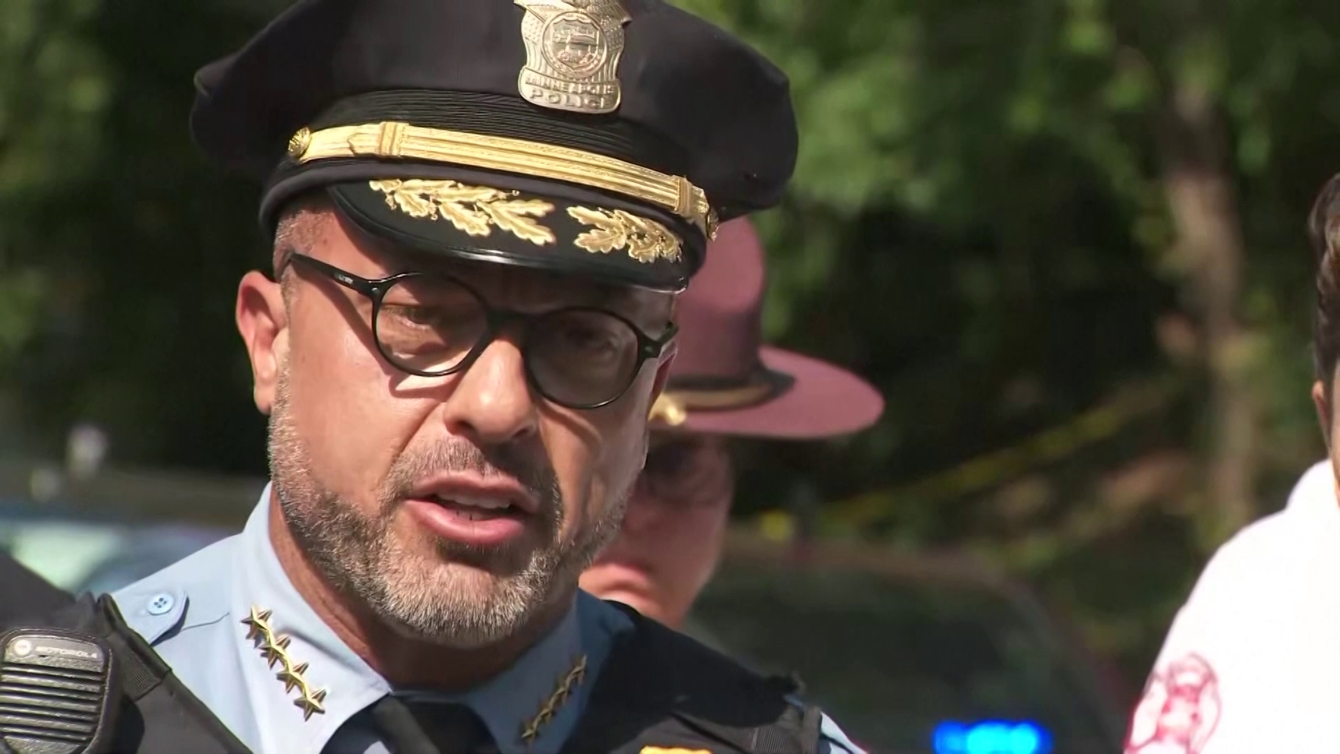 Minneapolis Police Chief Brian O'Hara talks to reporters after two children were killed and 17 more people were injured in a church shooting.