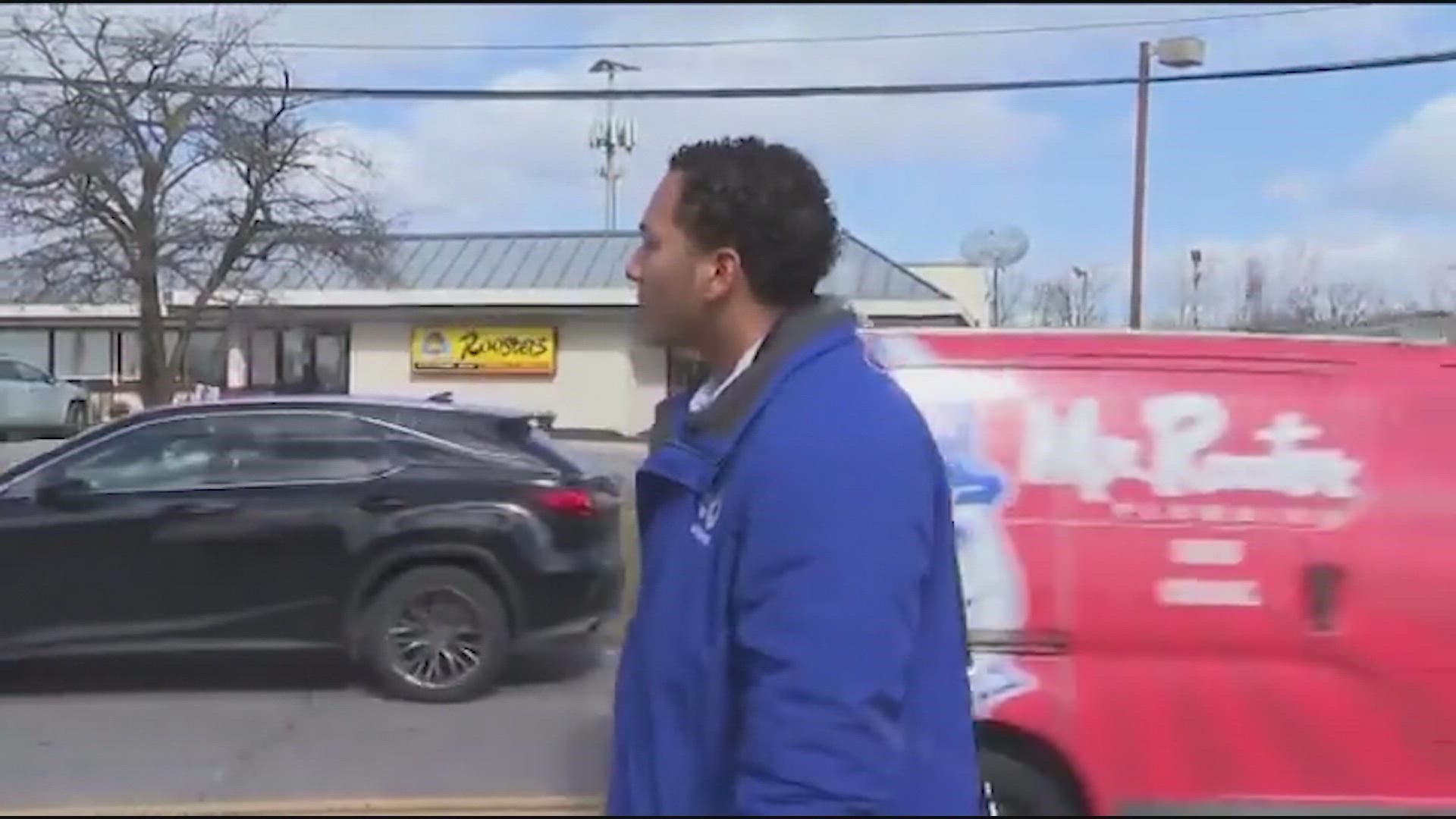 Miles Harris was getting ready for a live shot when his mom Sandi pulled up in a car behind him and yelled, "Hi, baby!"