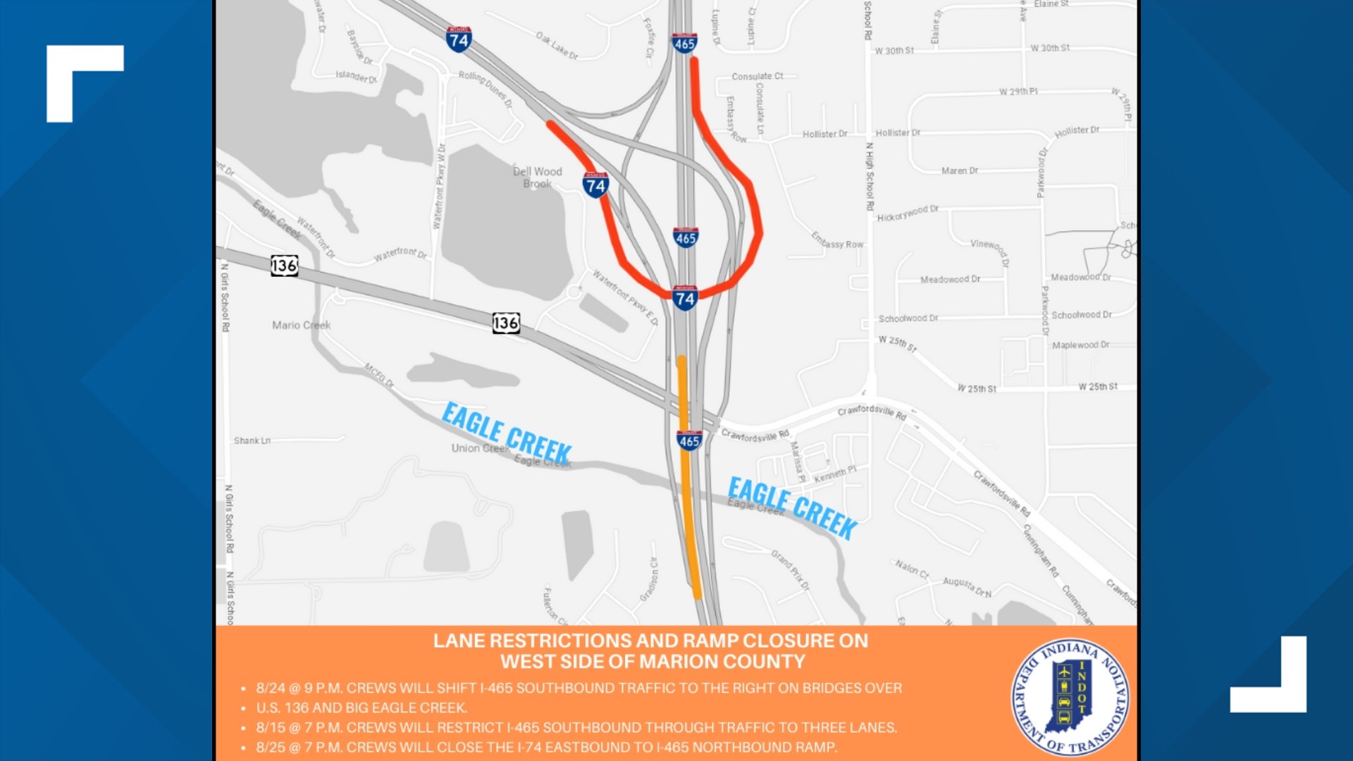 INDOT to briefly close I-74 ramp onto I-465 northbound | wthr.com