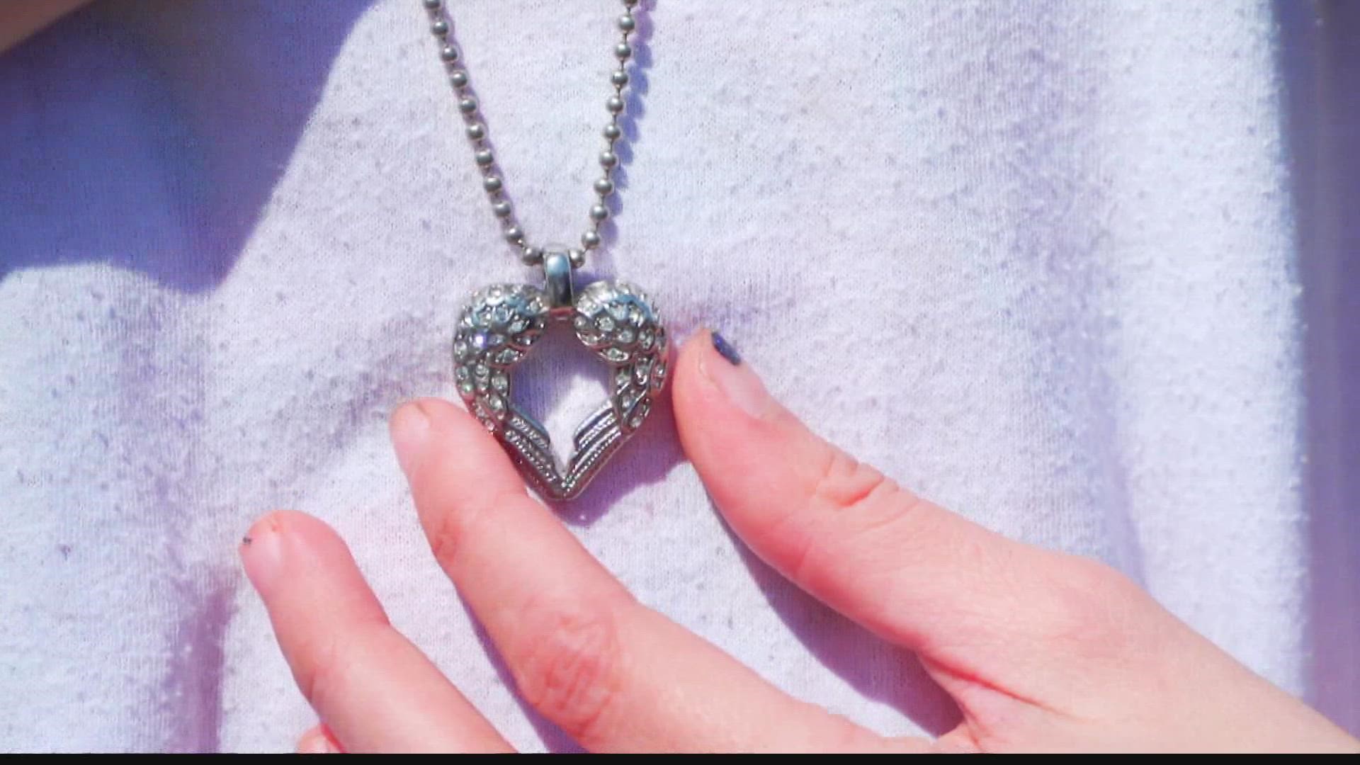 A mother had a necklace containing her son's ashes returned to her.