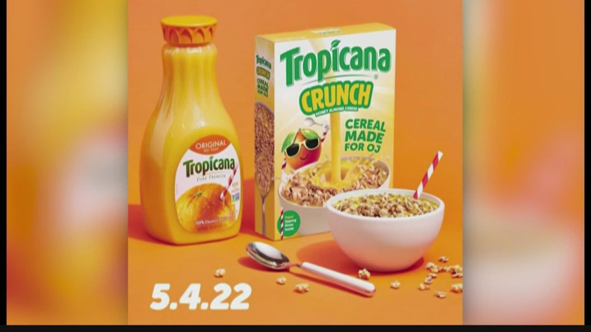 A new cereal that doesn't require milk. All this one needs is a big bowl of OJ.