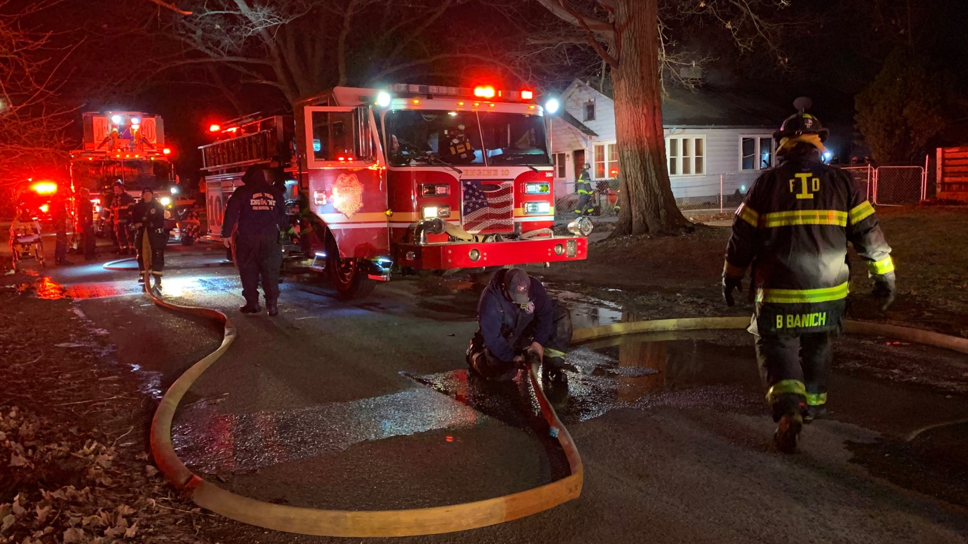 A firefighter was taken to an Indianapolis hospital after he fell through the floor of a burning home in the 3600 block of Euclid Avenue.
