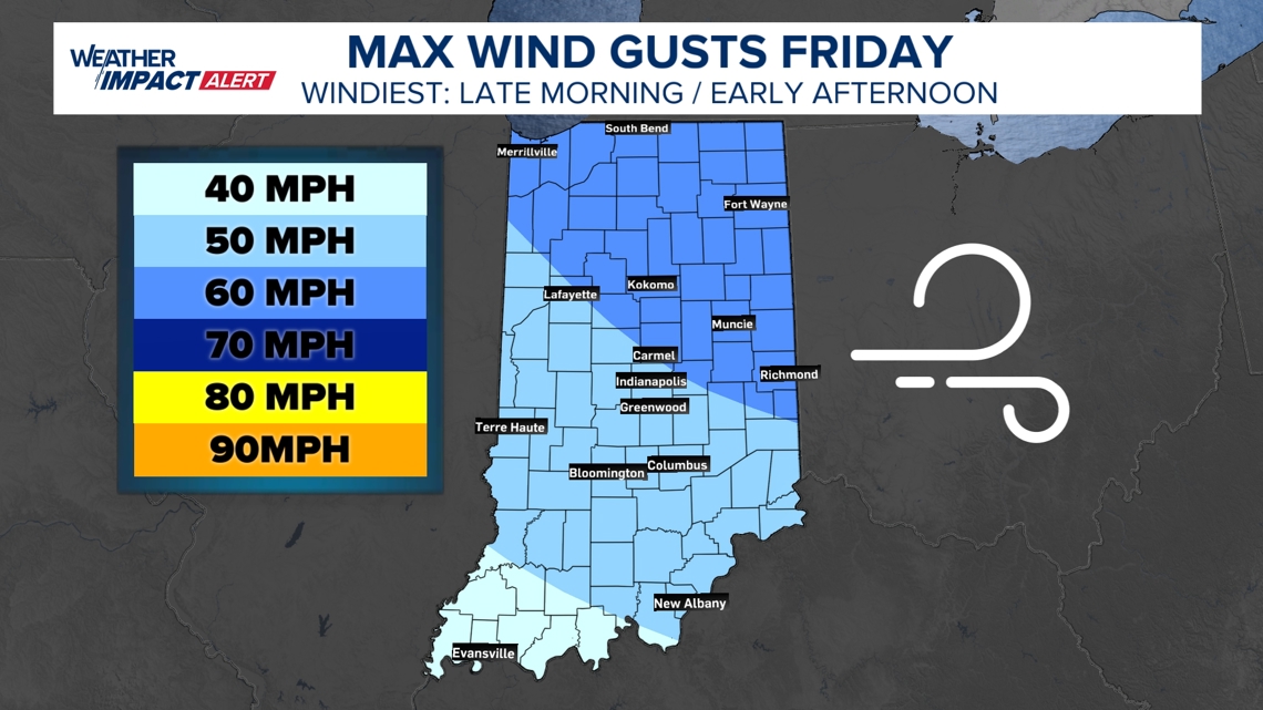 Powerful wind gusts up to 60 mph sweep across Indiana today | Weather Impact Alert