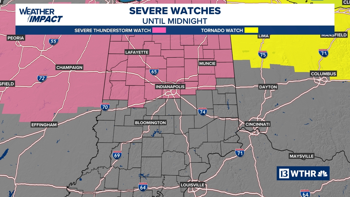 Severe Thunderstorm Watch in effect until midnight for much of central Indiana