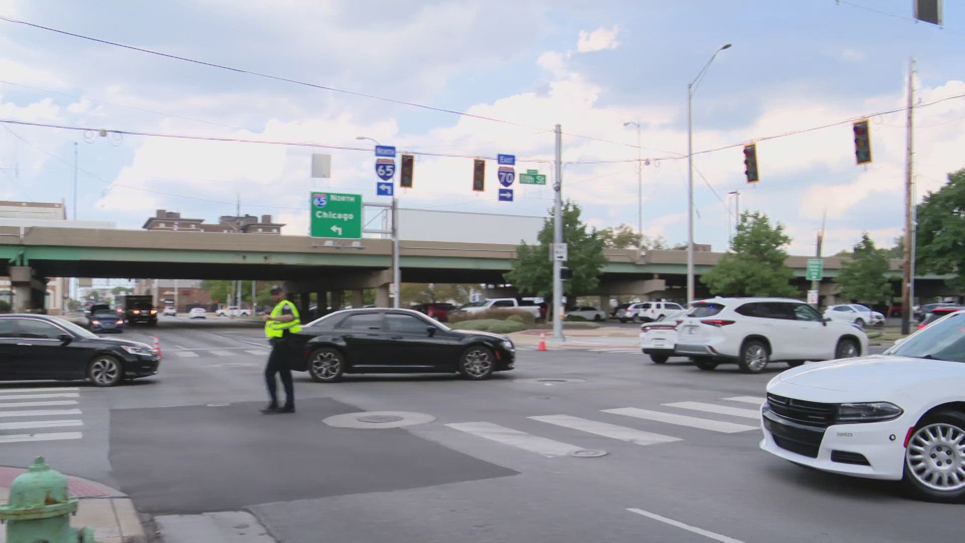 A car crashed into a pole knocking out power to the intersection.