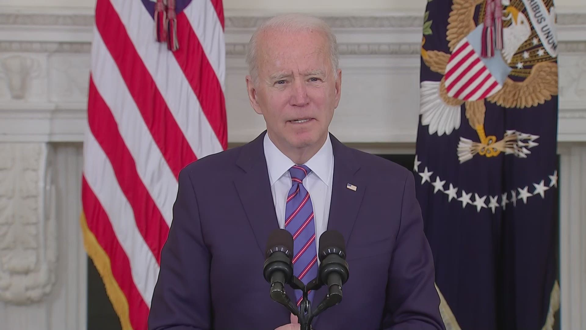 President Joe Biden released a statement from the White House after eight people were shot and killed at an Indianapolis FedEx facility Thursday, April 15, 2021.