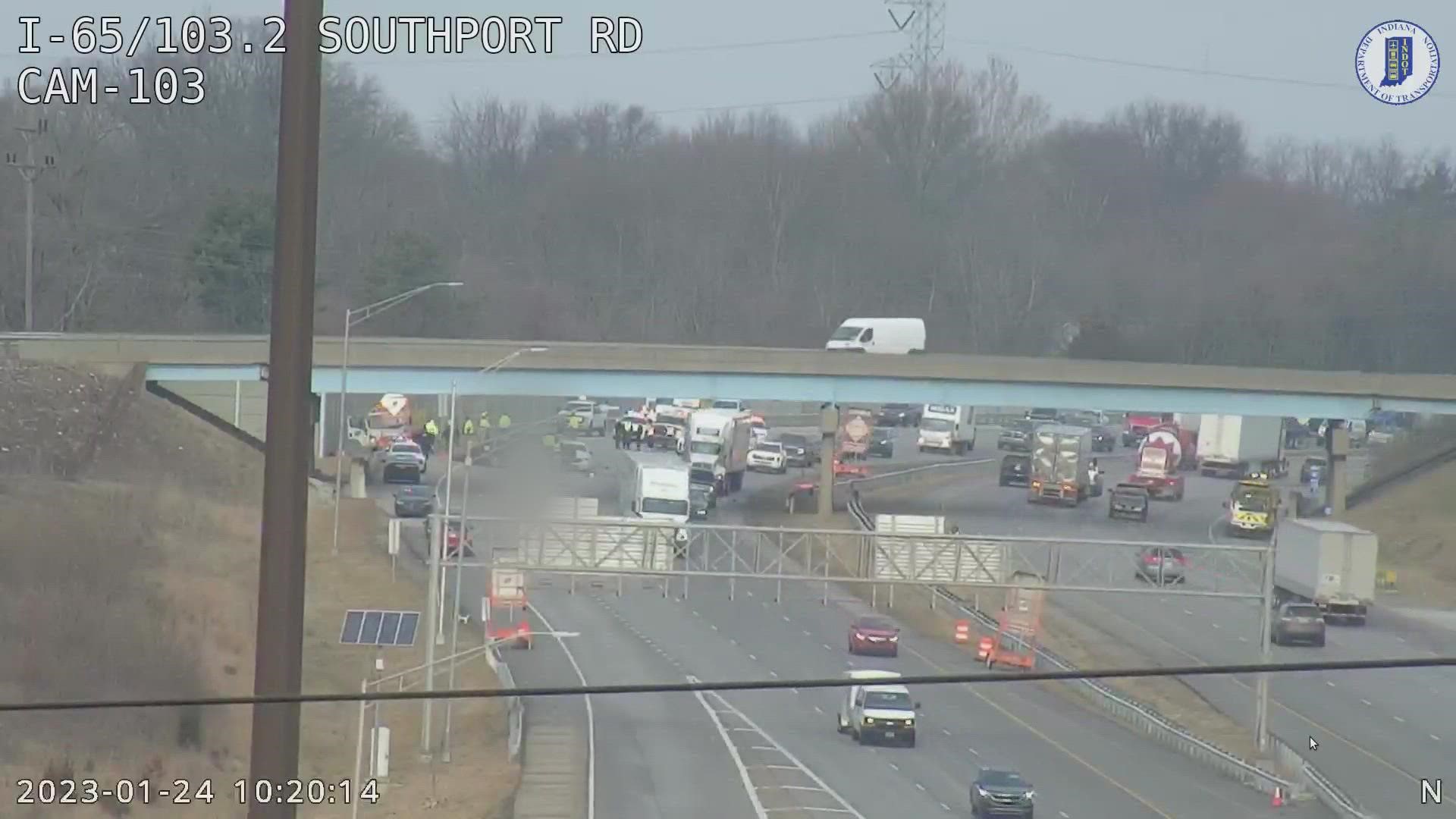 Accident happened near the Southport road exit on I65 south Tuesday morning. A construction worker was hurt during the crash and has been taken to the hospital.