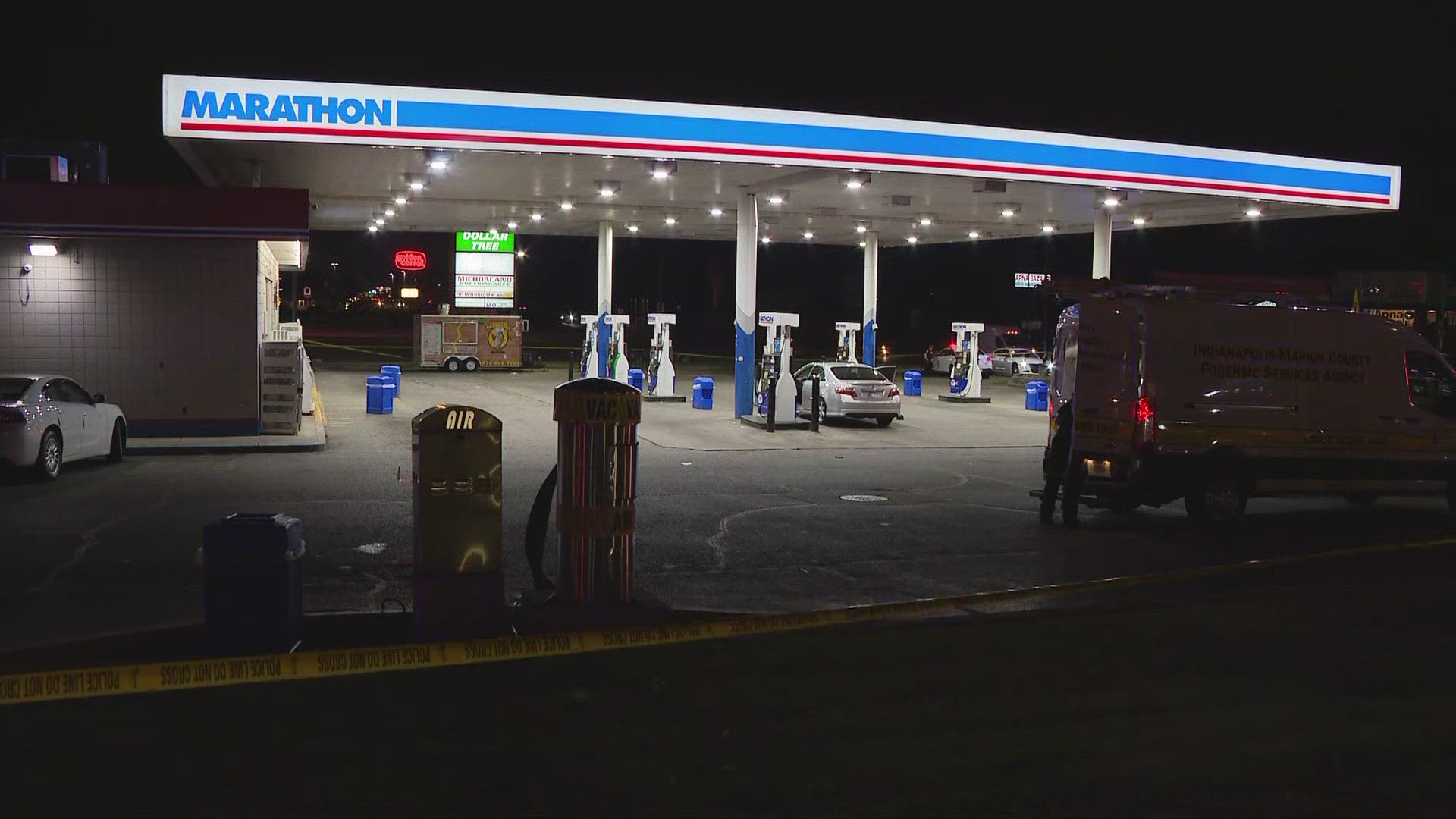 IMPD arrived at the Marathon Gas Station in the 3800 block of N. High School Road and found a body with "some sort of trauma."