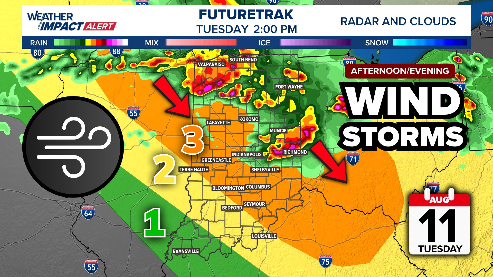 Watch for gusty wind storms (up to 75 mph) over Indiana Tuesday afternoon and evening | 13Weather Blog