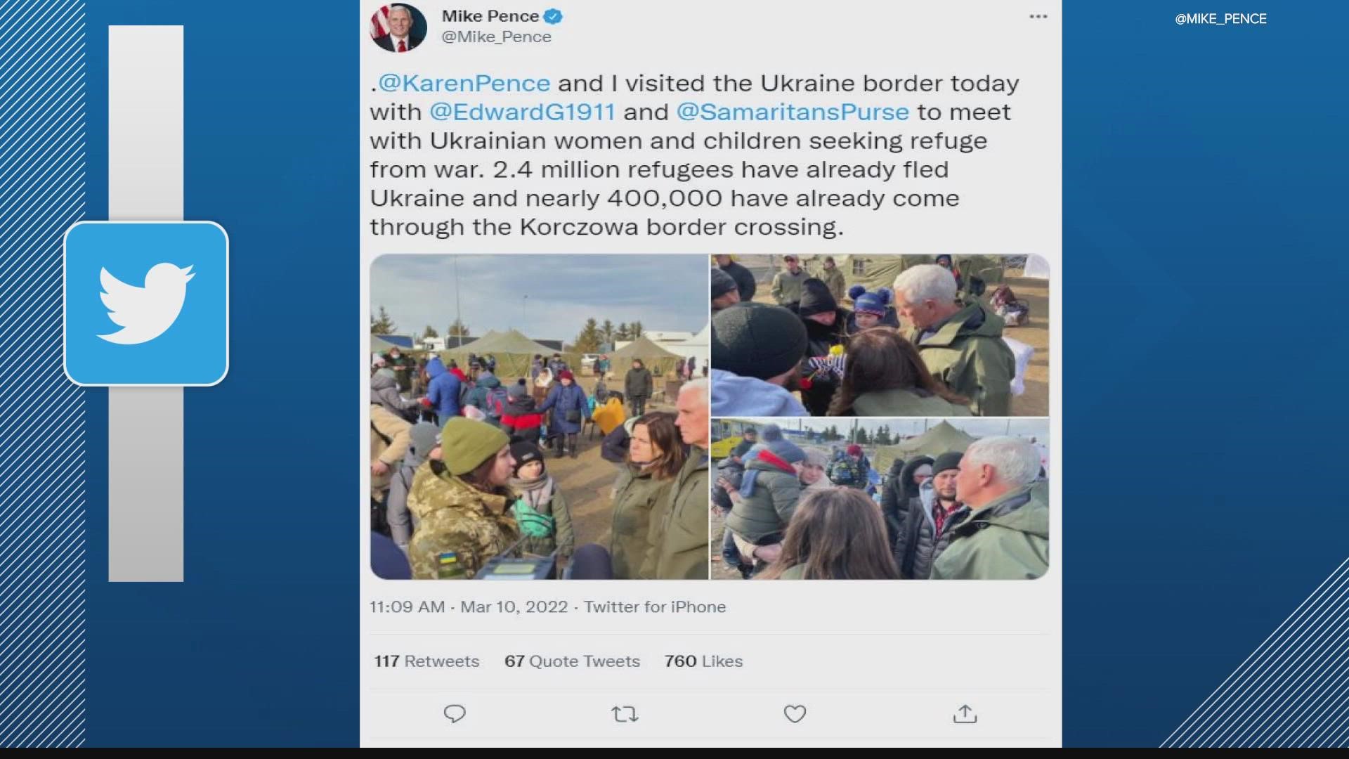 Former Vice President Mike Pence and his wife Karen visited the Ukraine border.