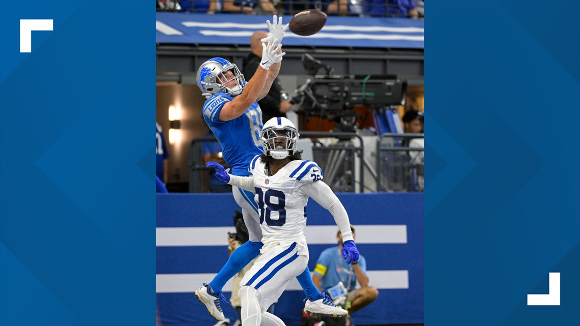 Detroit Lions wide receiver Tom Kennedy (85) runs after a catch during first  half of an NFL preseason football game in Indianapolis, Saturday, Aug. 20,  2022. (AP Photo/Doug McSchooler Stock Photo - Alamy