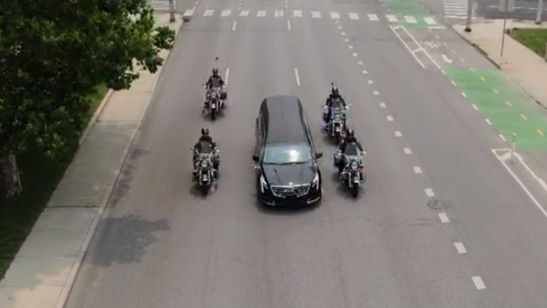 Drone footage of the procession shows Deputy Durm's hearse drive past WTHR.