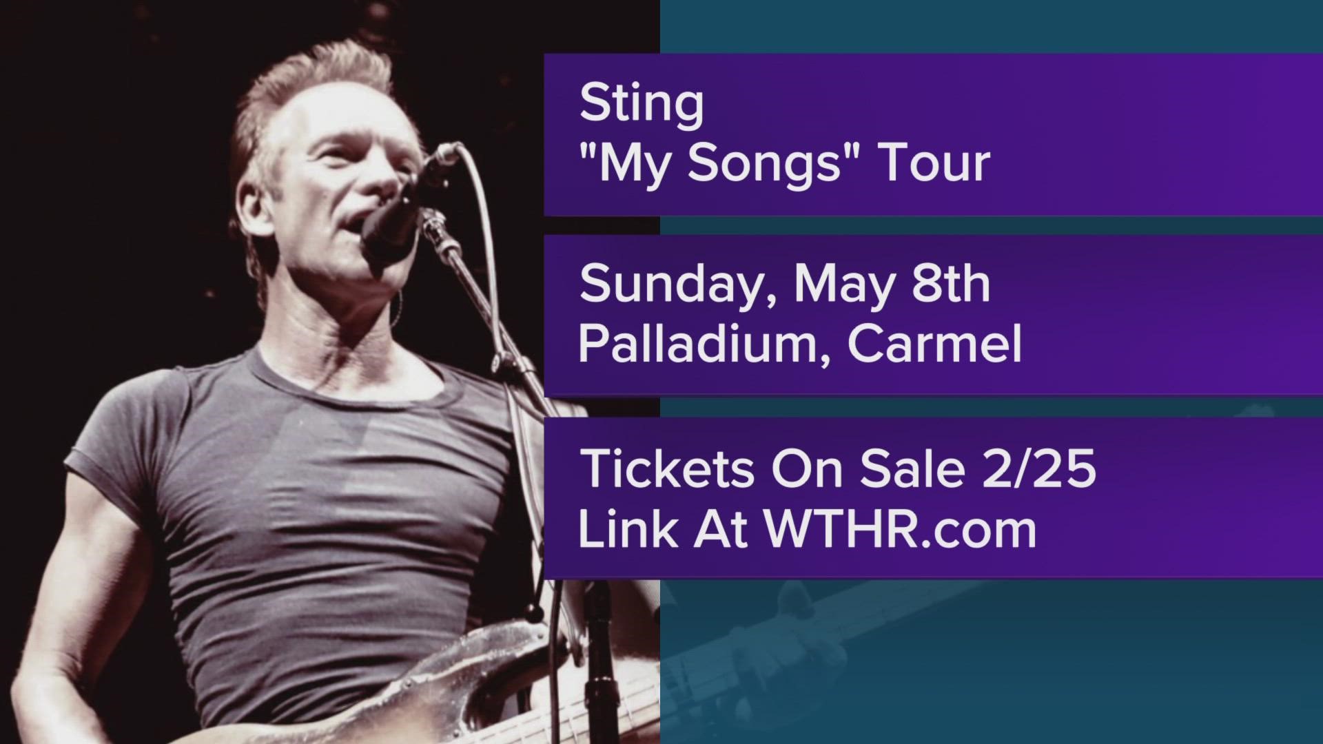 Sting will sing at the Carmel palladium in May.