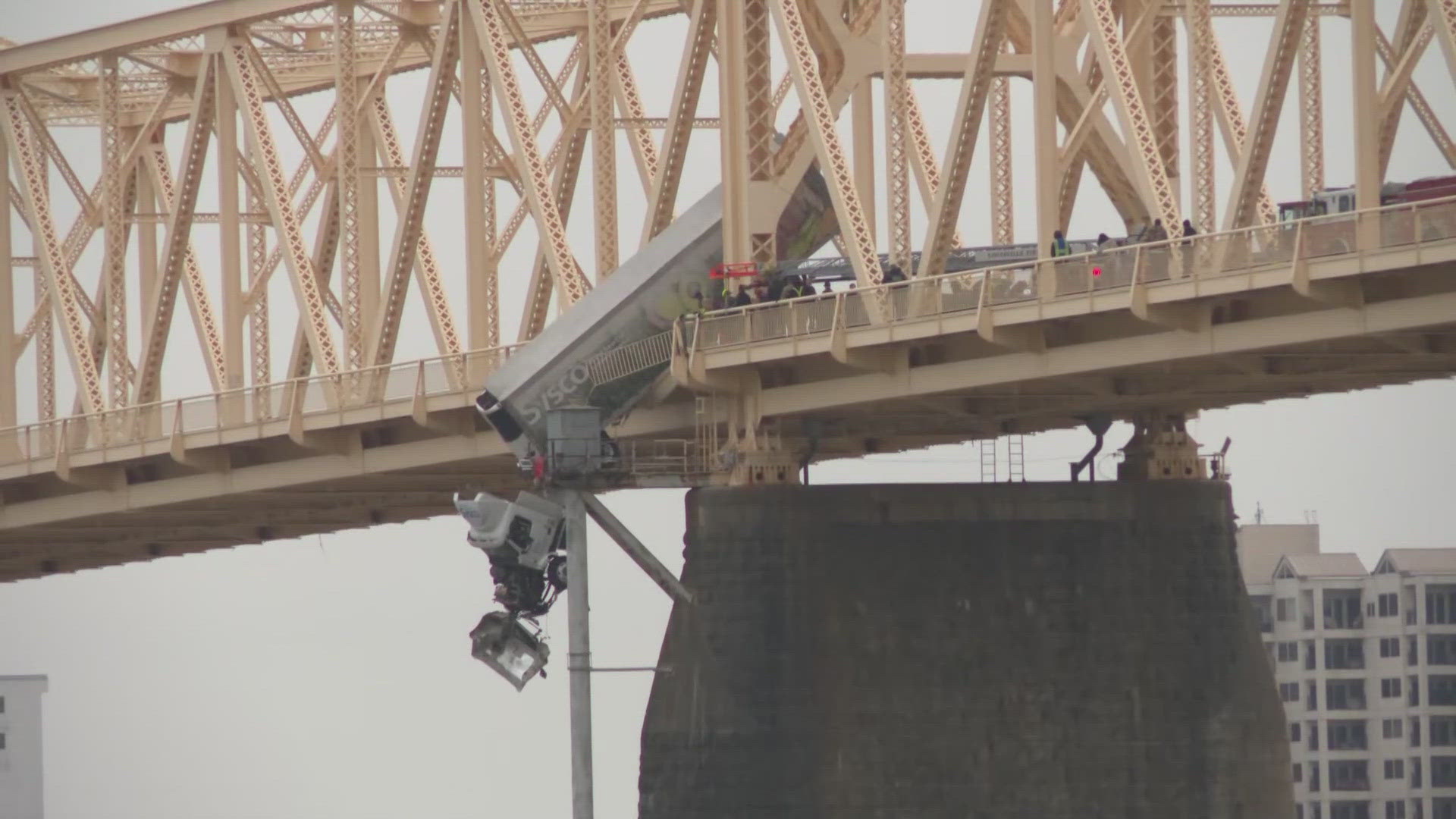 The crash back on March 1 sent a semi through the bridge's railing. It then dangled nearly 100 feet over the Ohio River with the driver inside for 45 minutes.
