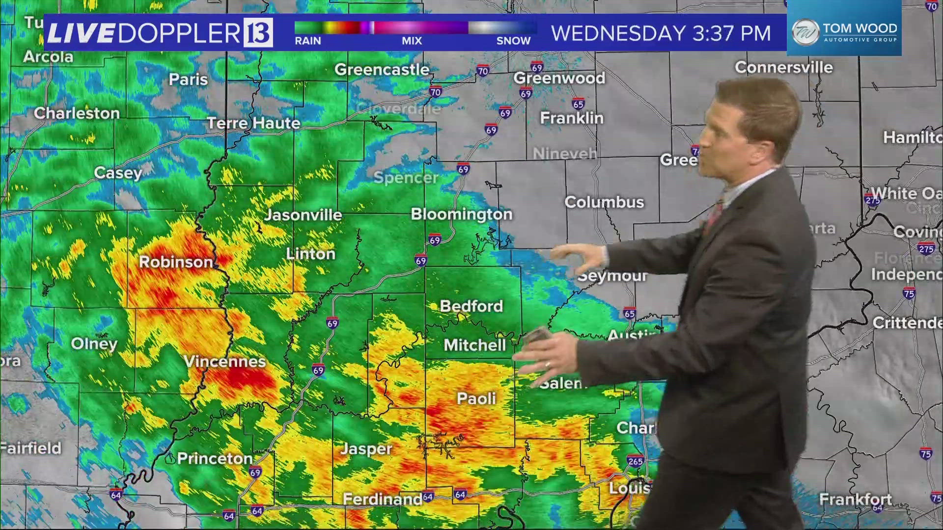 13News meteorologist Sean Ash is tracking how much rain central Indiana will continue to get Wednesday evening.