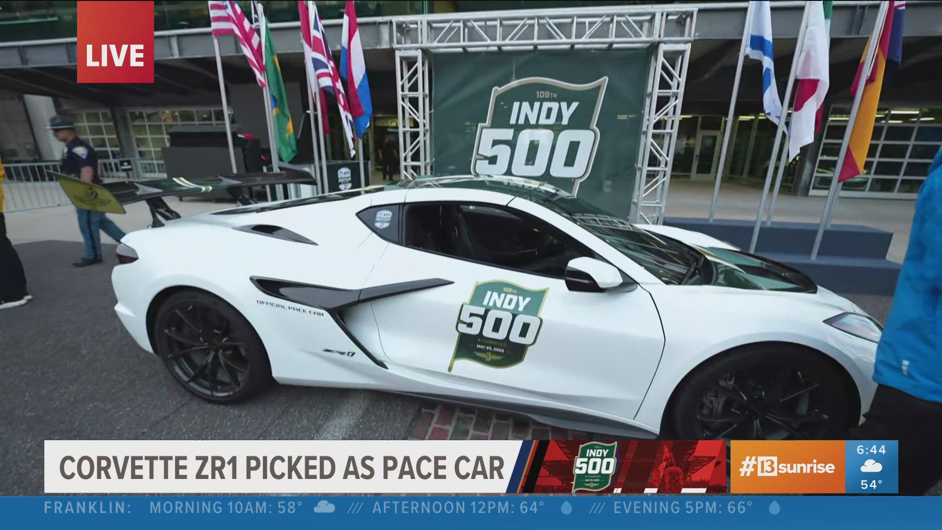 This year's Indy 500 pace car is the 2025 Chevy Corvette ZR1. This marks the 36th time a Chevy car has paced the race.