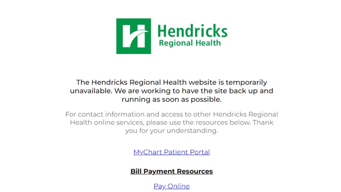 Hendricks Regional Health site down after cyberattack | wthr.com