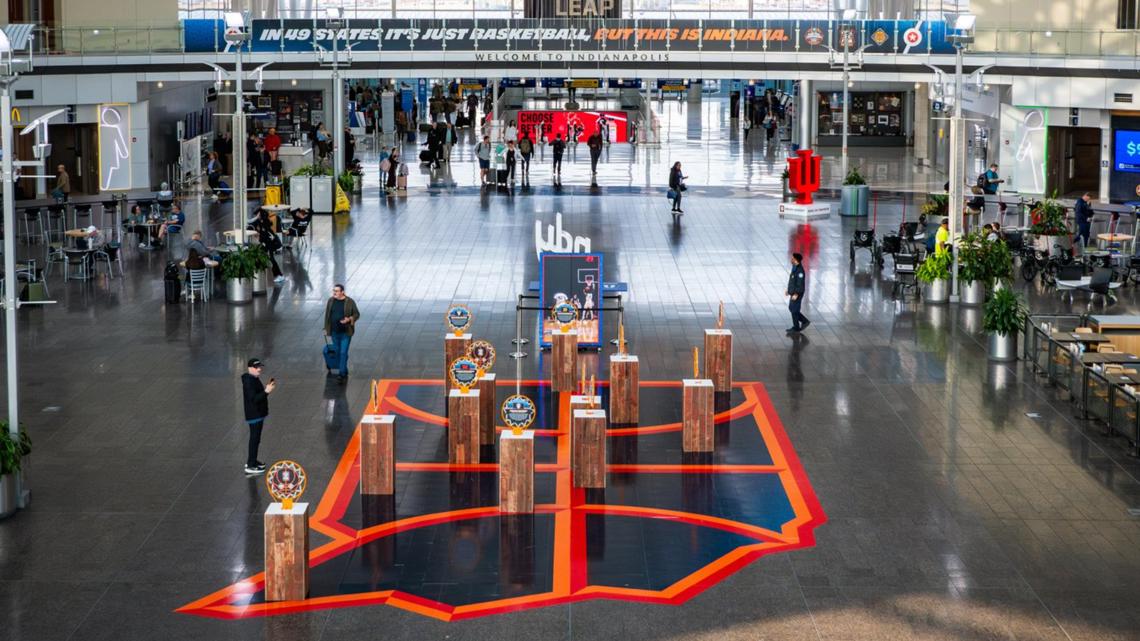 Indianapolis International Airport readies for basketball fans with themed displays, live performances