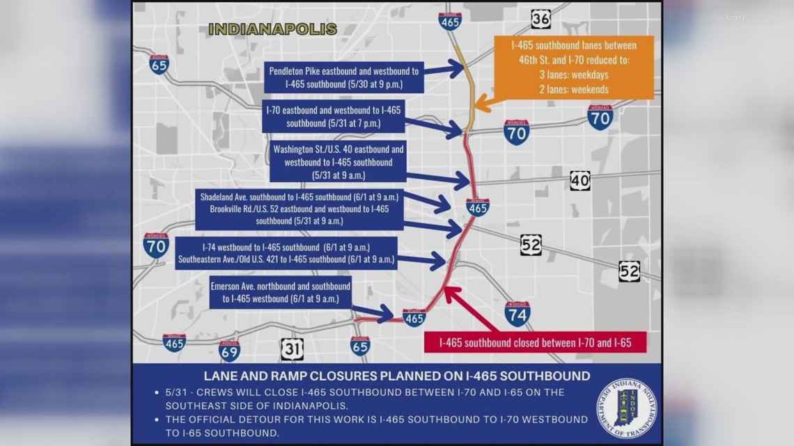 I-465 Closures On Indy's Southeast Side Begin Tonight | Wthr.com