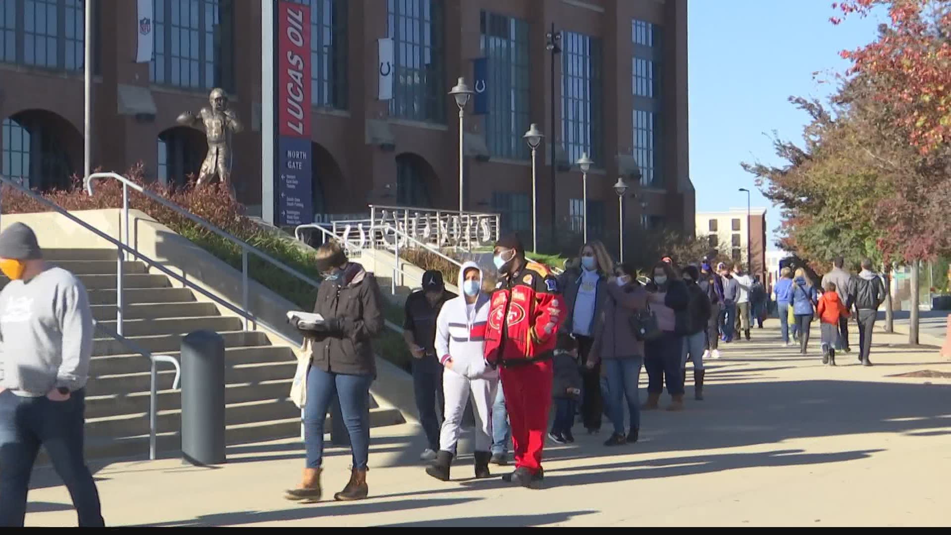 Lucas Oil Stadium opened to early voters Saturday and will be open again tomorrow from 10 a.m. to 5 p.m.
