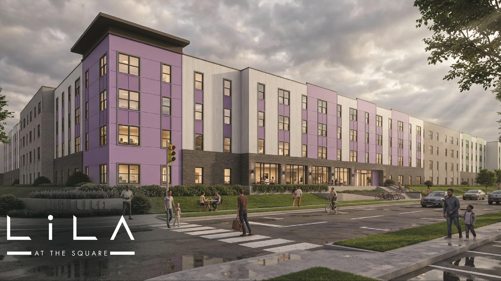 Affordable housing apartment building under construction at the site of Lafayette Square Mall