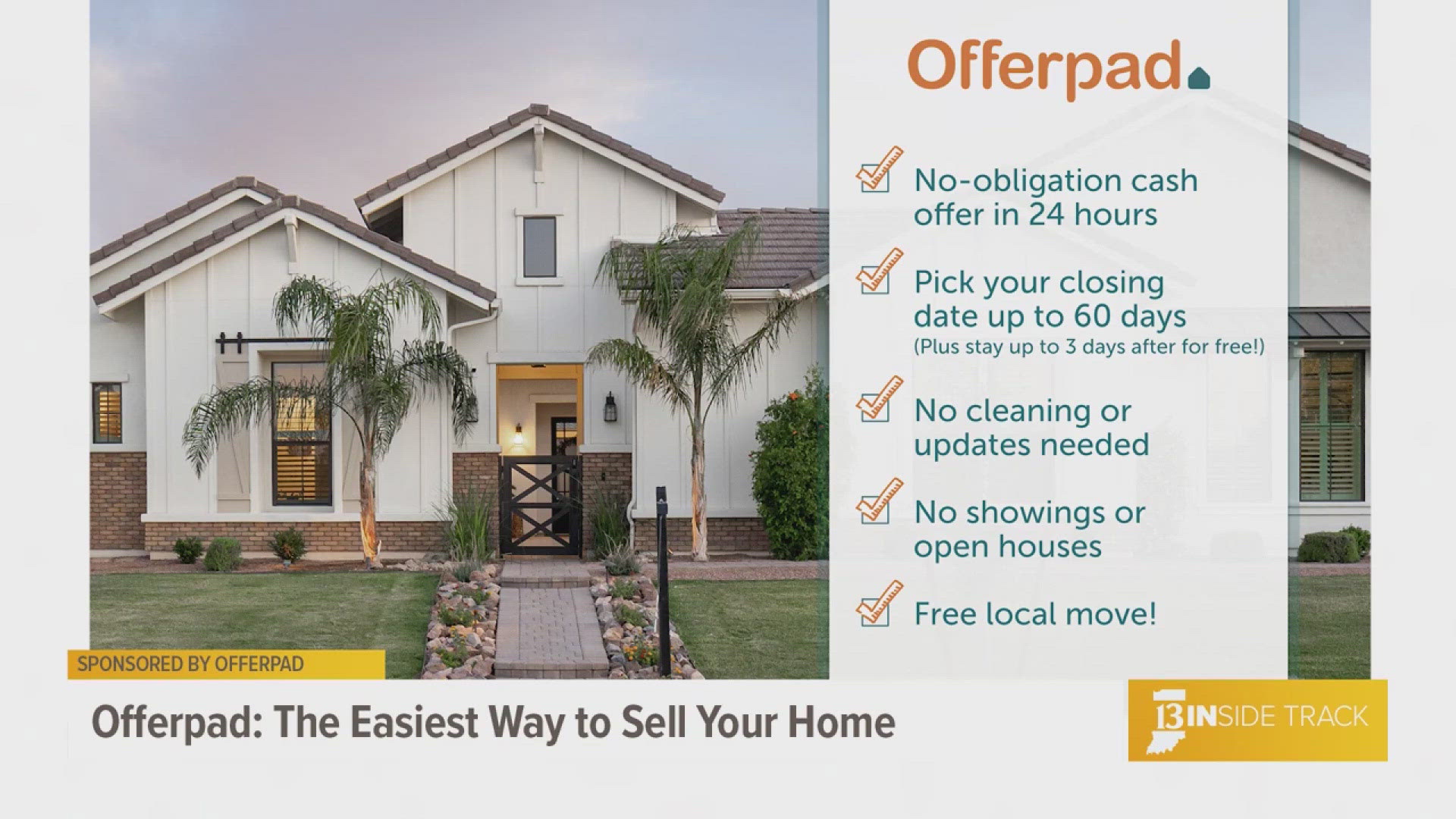 OfferPad simplifies home sales with fast cash offers, free moving services, and flexible closing dates.