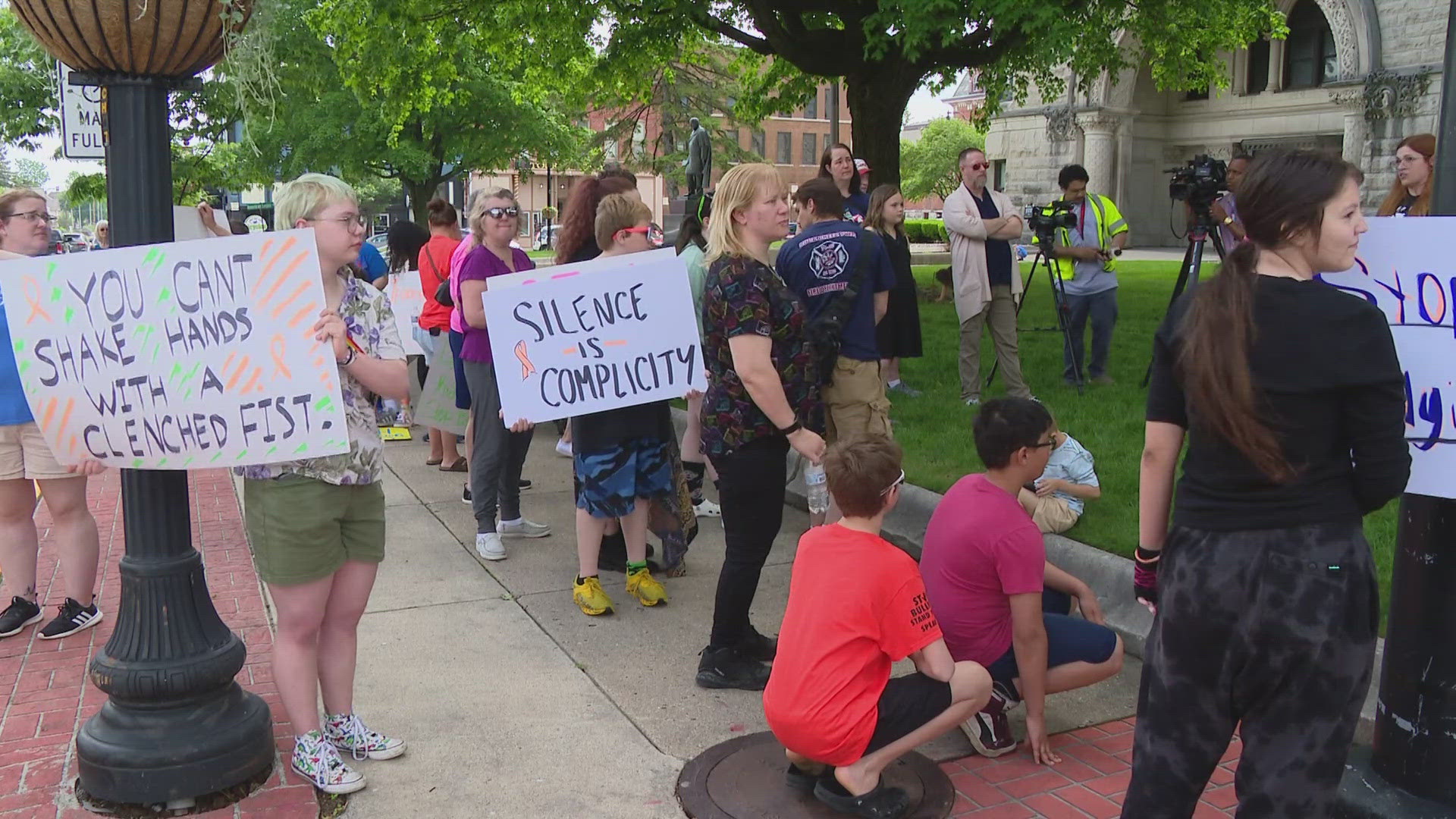 The anti-bullying demonstration included a walk from Greenfield Central High School to the courthouse.