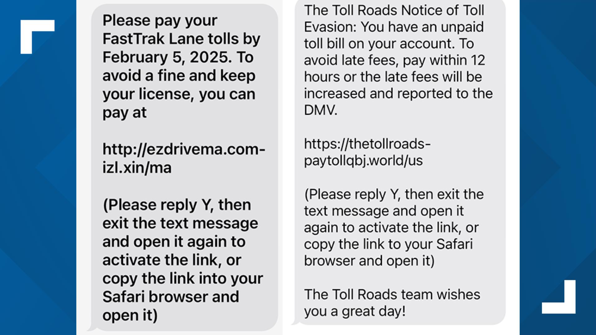 Toll Road text scam warning