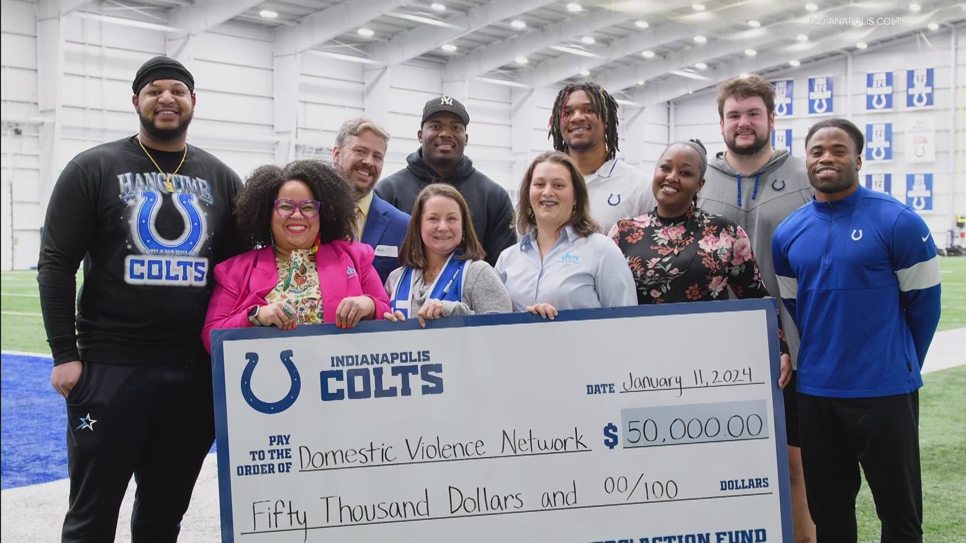 The $50,000 donated to the Domestic Violence Network in Indianapolis is through the Players Action Fund.