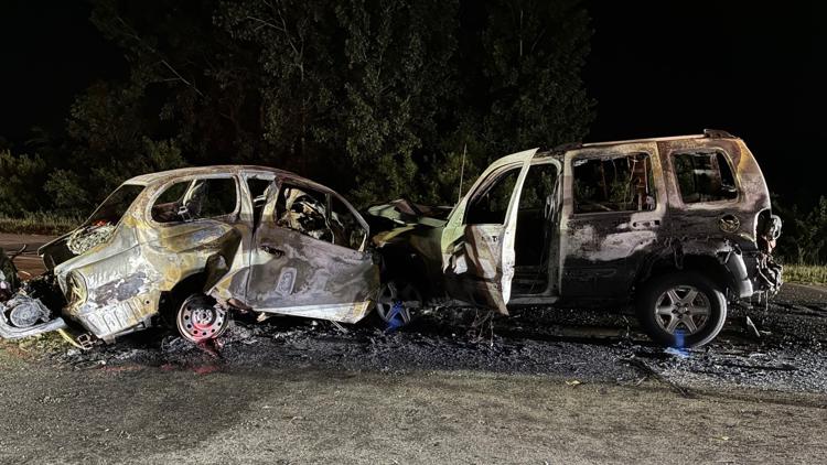 Man killed, woman injured in fiery two-vehicle crash in Cass County