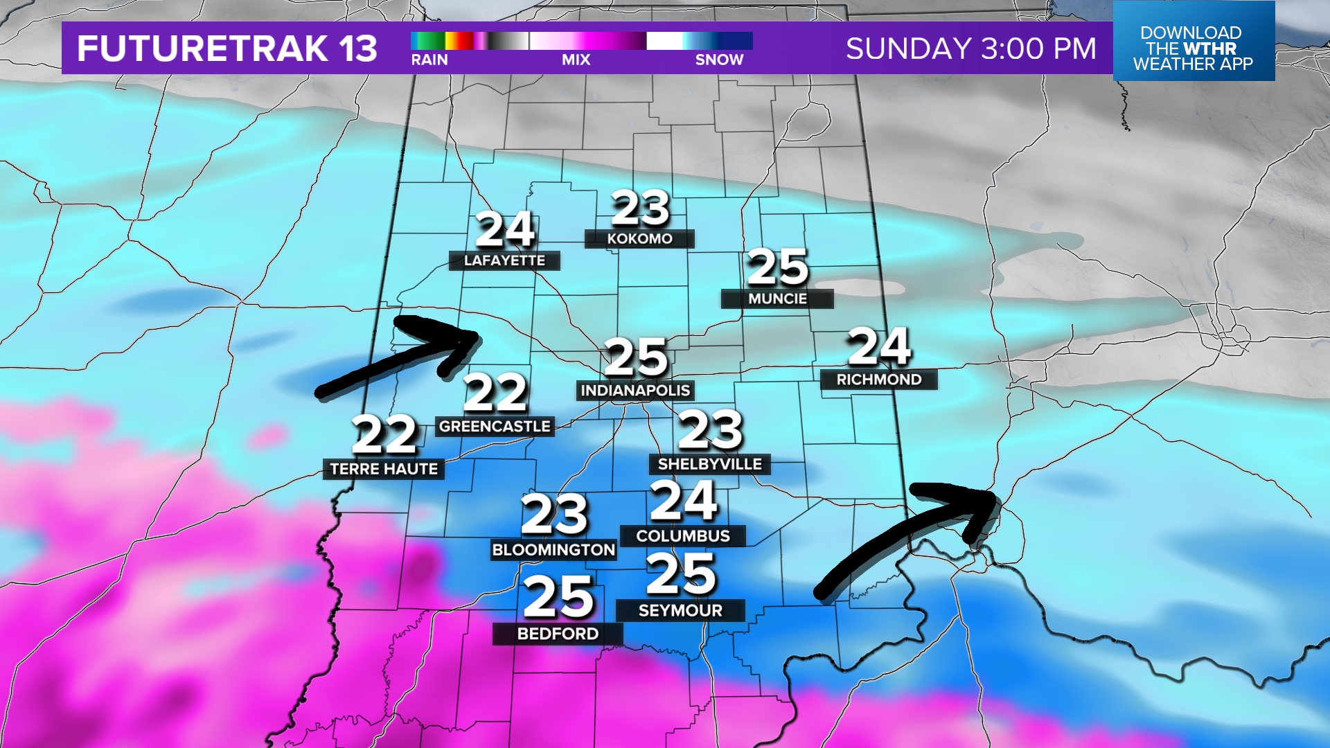 Arrival zones for heavy snow across Indiana on Sunday | wthr.com