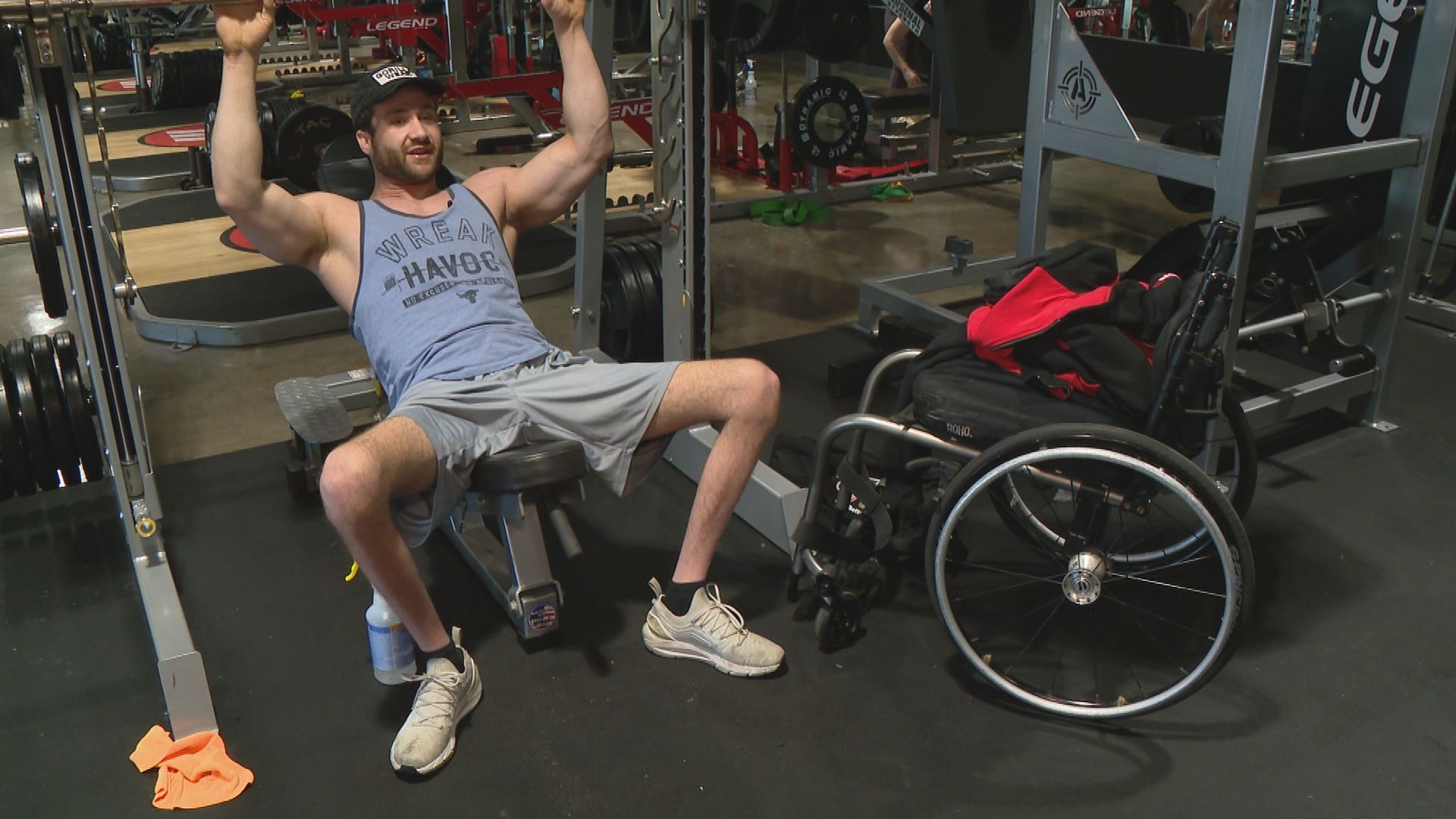 Brad Betts was paralyzed when a tree fell and hit a shed he was in during a storm.