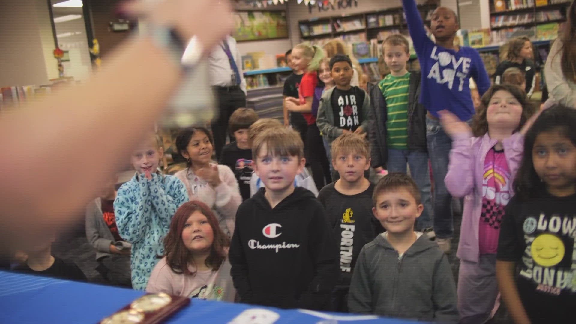 Lindsey Monroe and Chuck Lofton brought the 13 Weather Academy to Stout Field Elementary in Wayne Township.