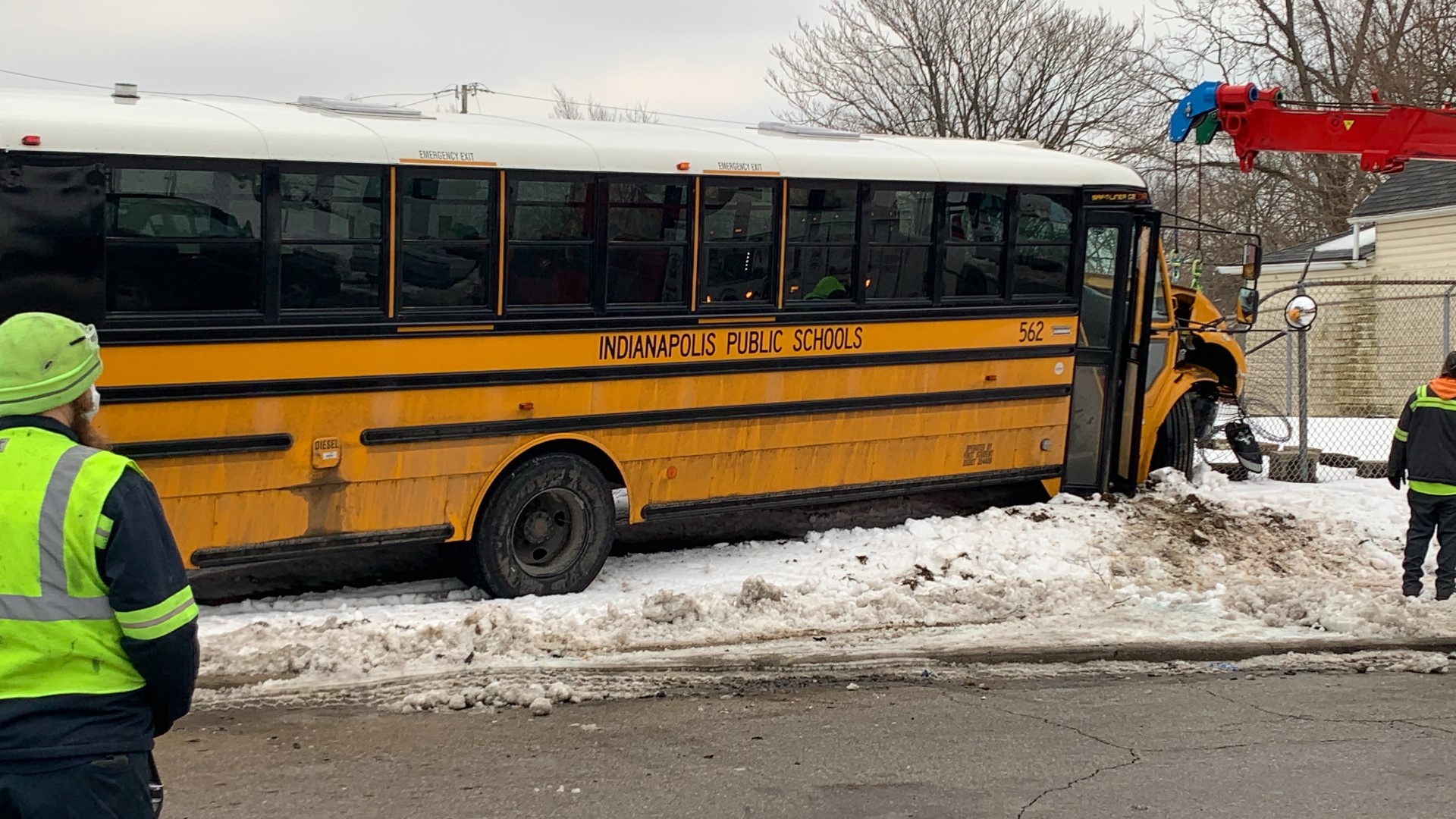 Five children and two adults were on a school bus when it crashed. There were no serious injuries.