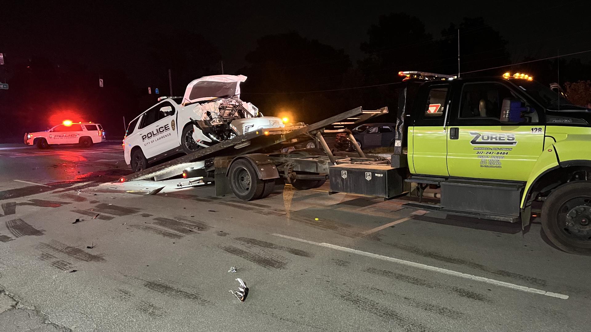 Few details were immediately available, but we know a Lawrence police car was one of the vehicles involved in the collision.