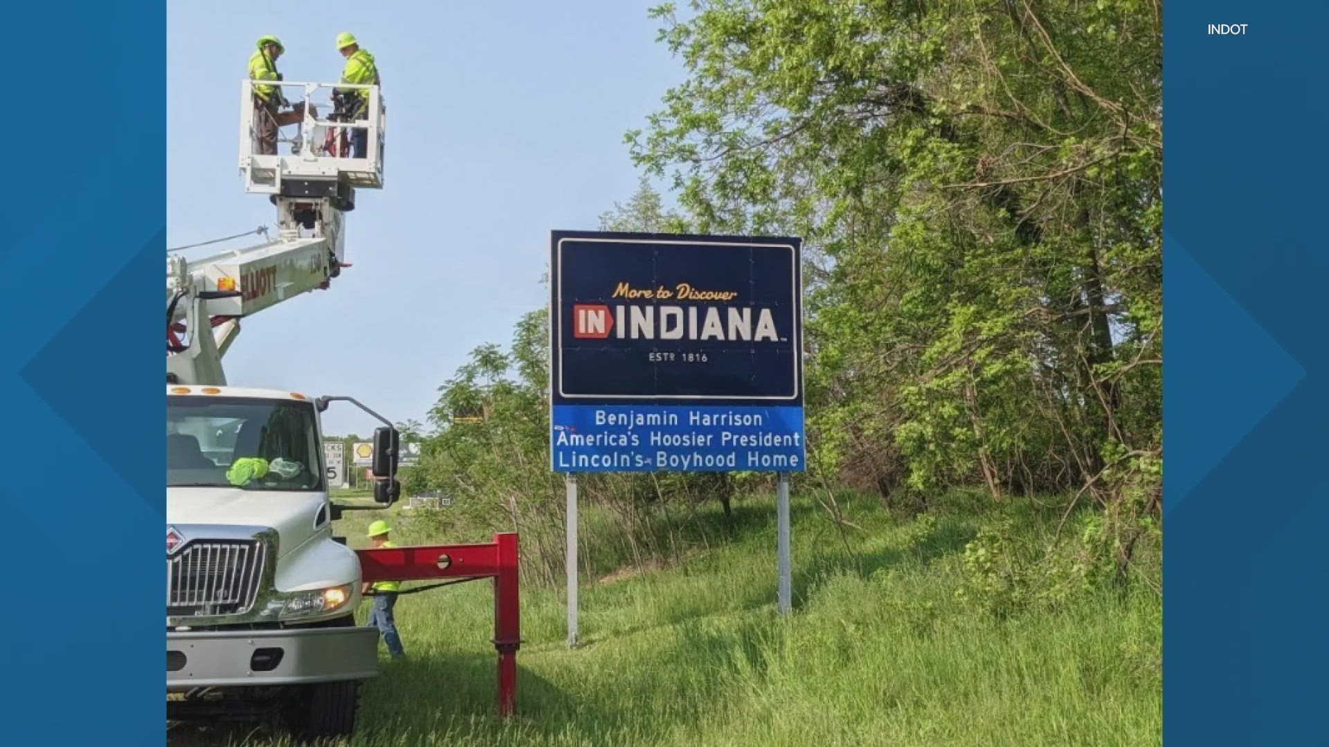 Instead of the old "Crossroads of America" sign, travelers will now see the message "More to Discover In Indiana".