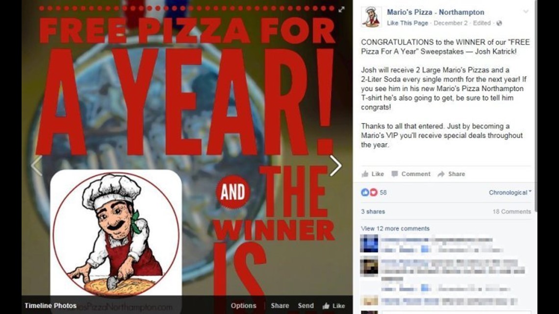 Cancer patient wins a year of free pizza, gives it to food bank